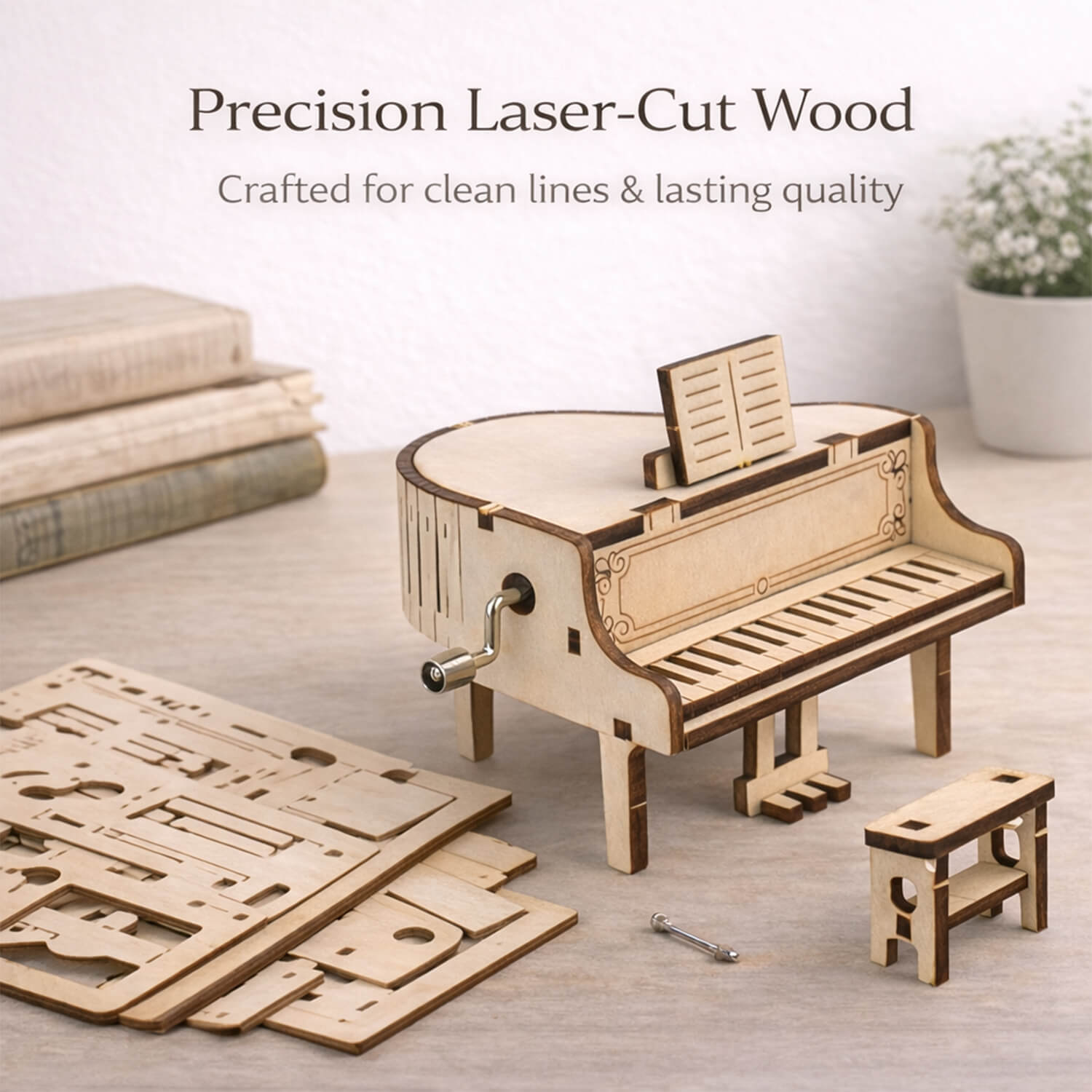DIY Hand-Crank Wooden Piano Music Box product detail image 2