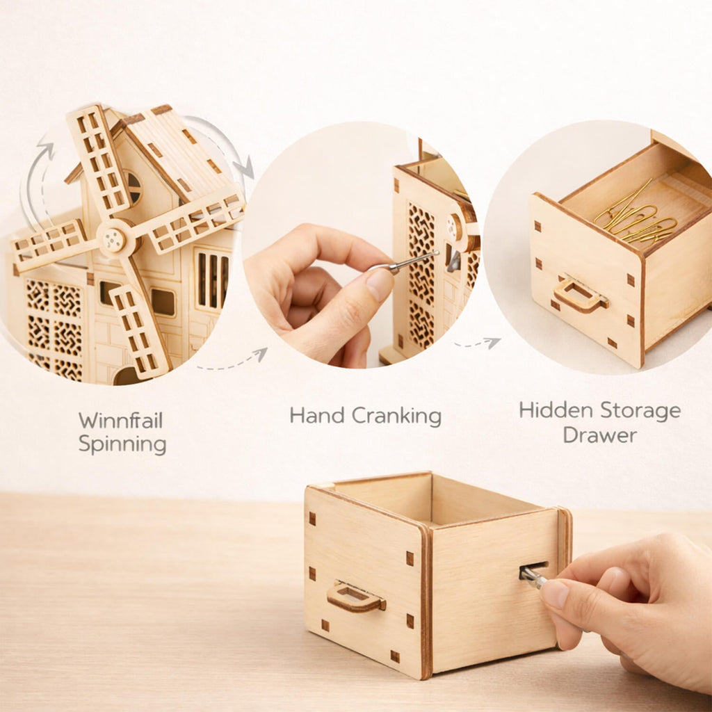 DIY Hand-Cranked Wooden Music Box Pen Holder product detail image 6