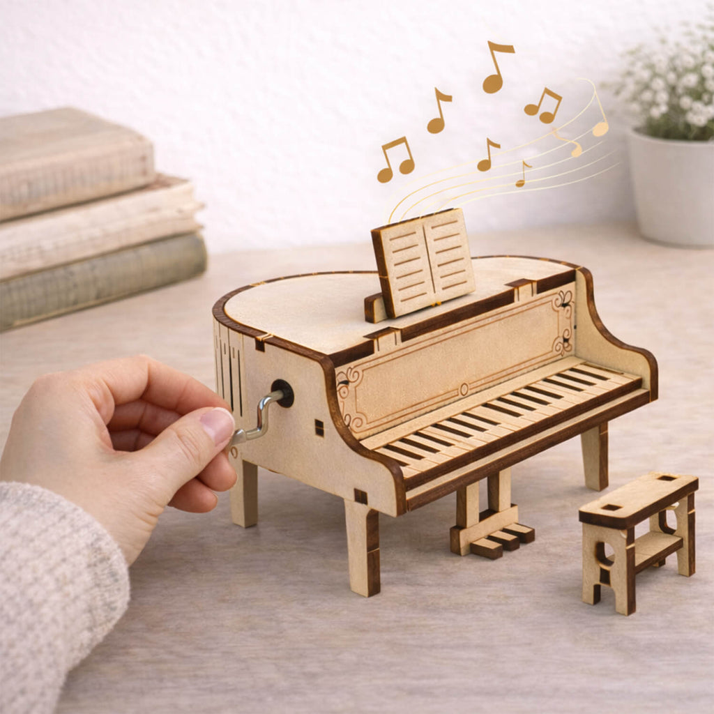 DIY Hand-Crank Wooden Piano Music Box product detail image 4