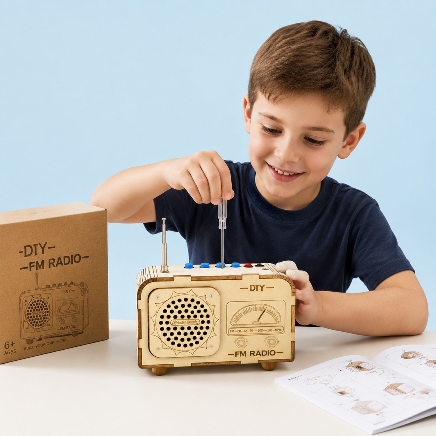 DIY FM Radio STEM electronics kit for kids — build a real working radio that plays FM stations, hands-on STEM learning project for ages 8-12