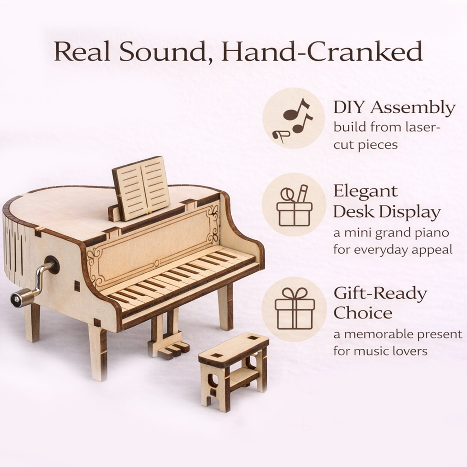 DIY Hand-Crank Wooden Piano Music Box product detail image 7