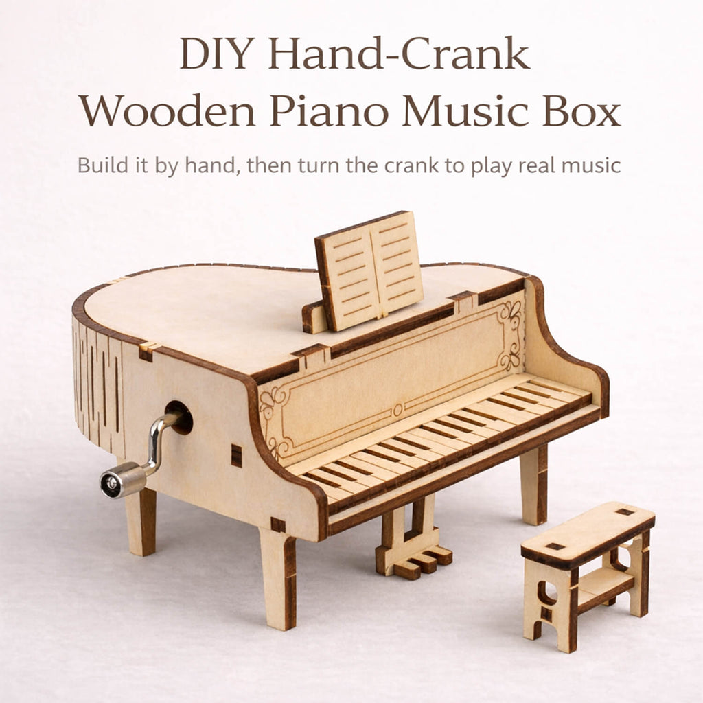 DIY Hand-Crank Wooden Piano Music Box product detail image 3