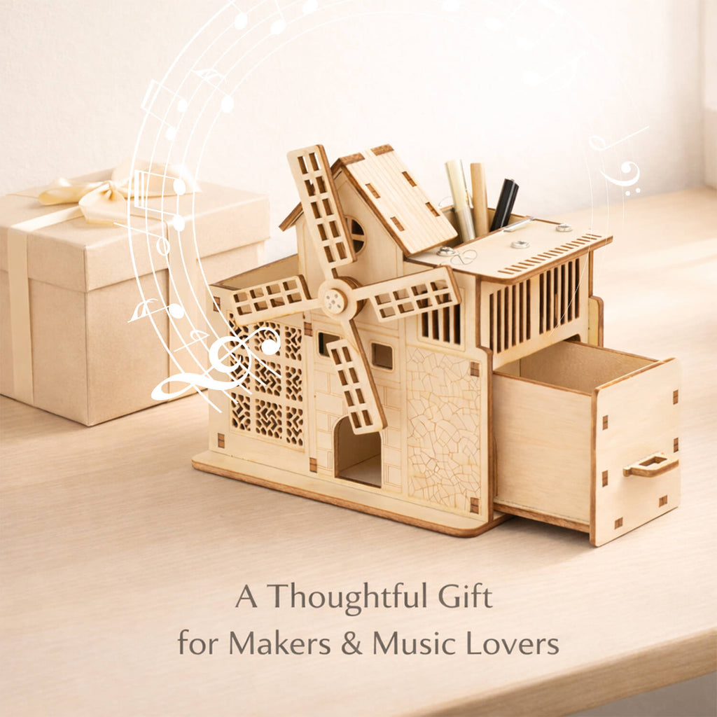 DIY Hand-Cranked Wooden Music Box Pen Holder product detail image 8