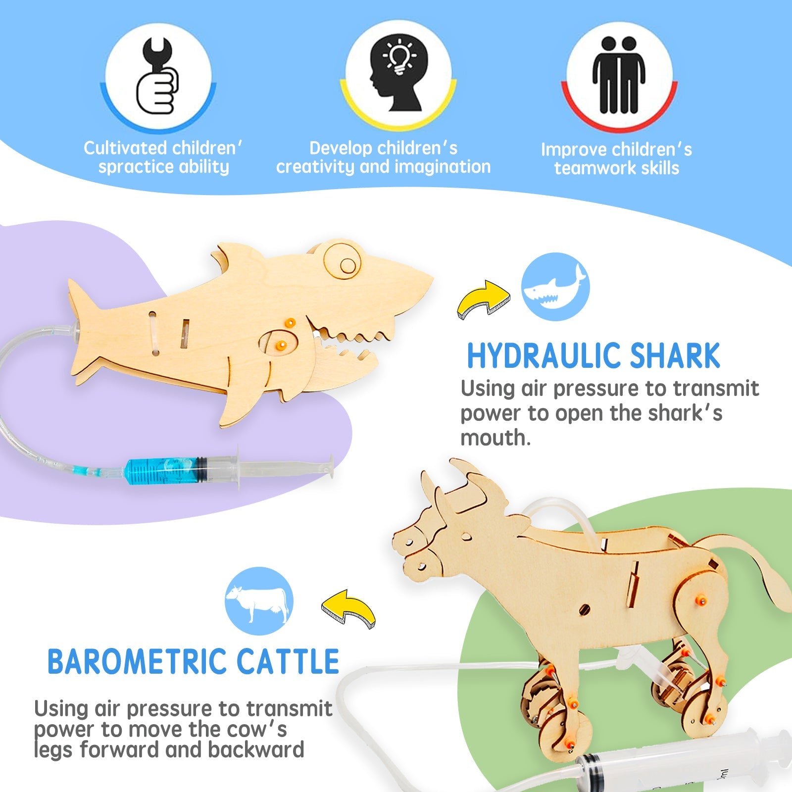 6-in-1 DIY Wooden Animal STEM Kit Build Moving Mechanical Animals product detail image 2