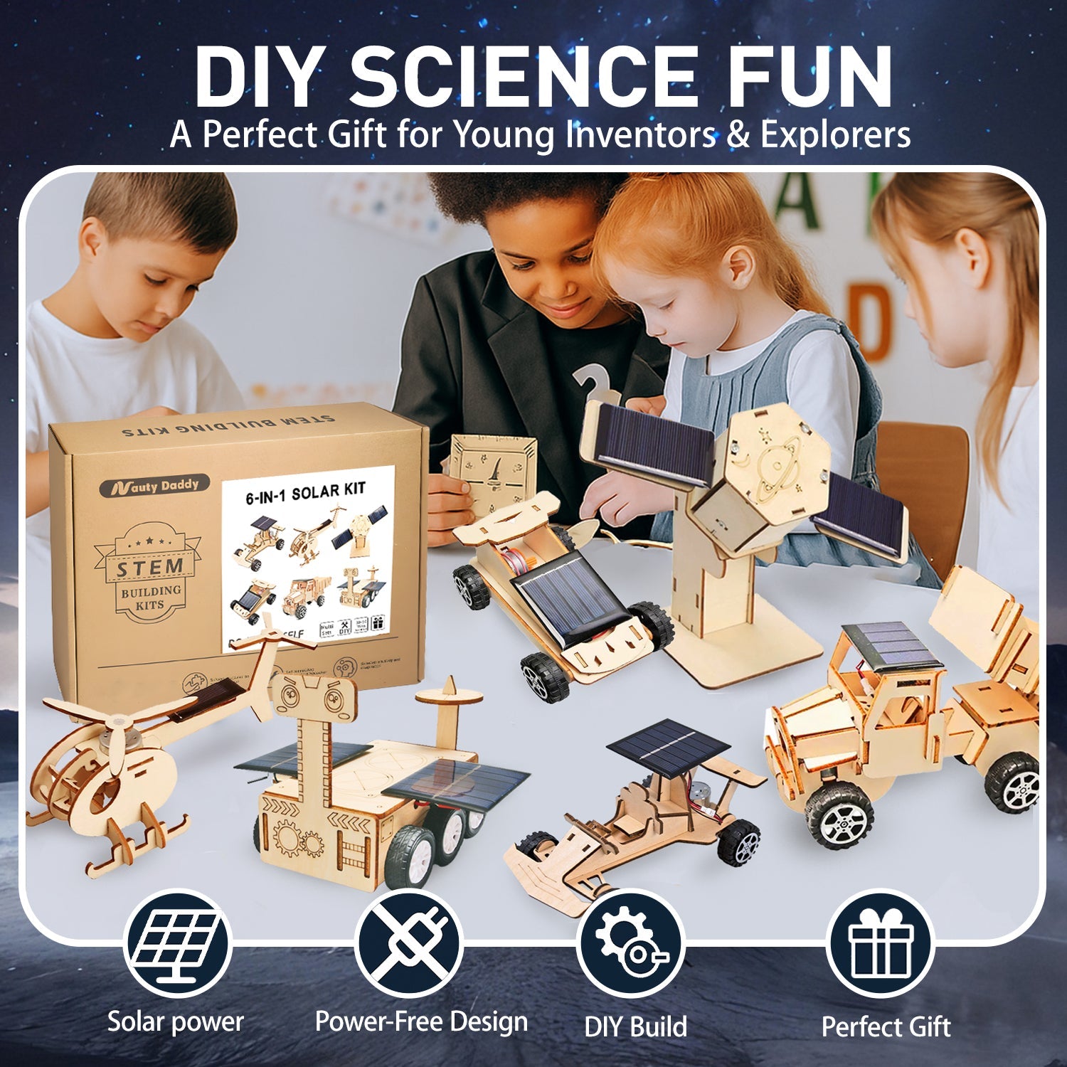 6-in-1 Solar Powered Wooden STEM Building Kit product detail image 5