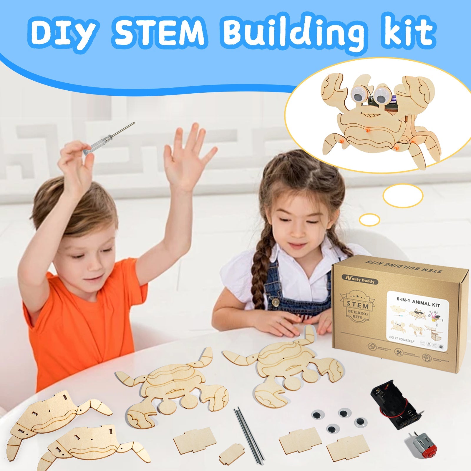 6-in-1 DIY Wooden Animal STEM Kit Build Moving Mechanical Animals product detail image 5