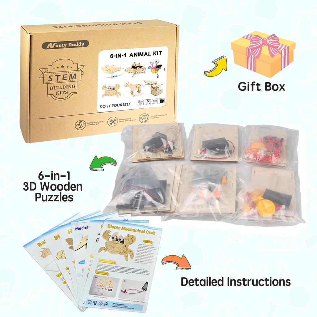 6-in-1 DIY Wooden Animal STEM Kit Build Moving Mechanical Animals product detail image 6