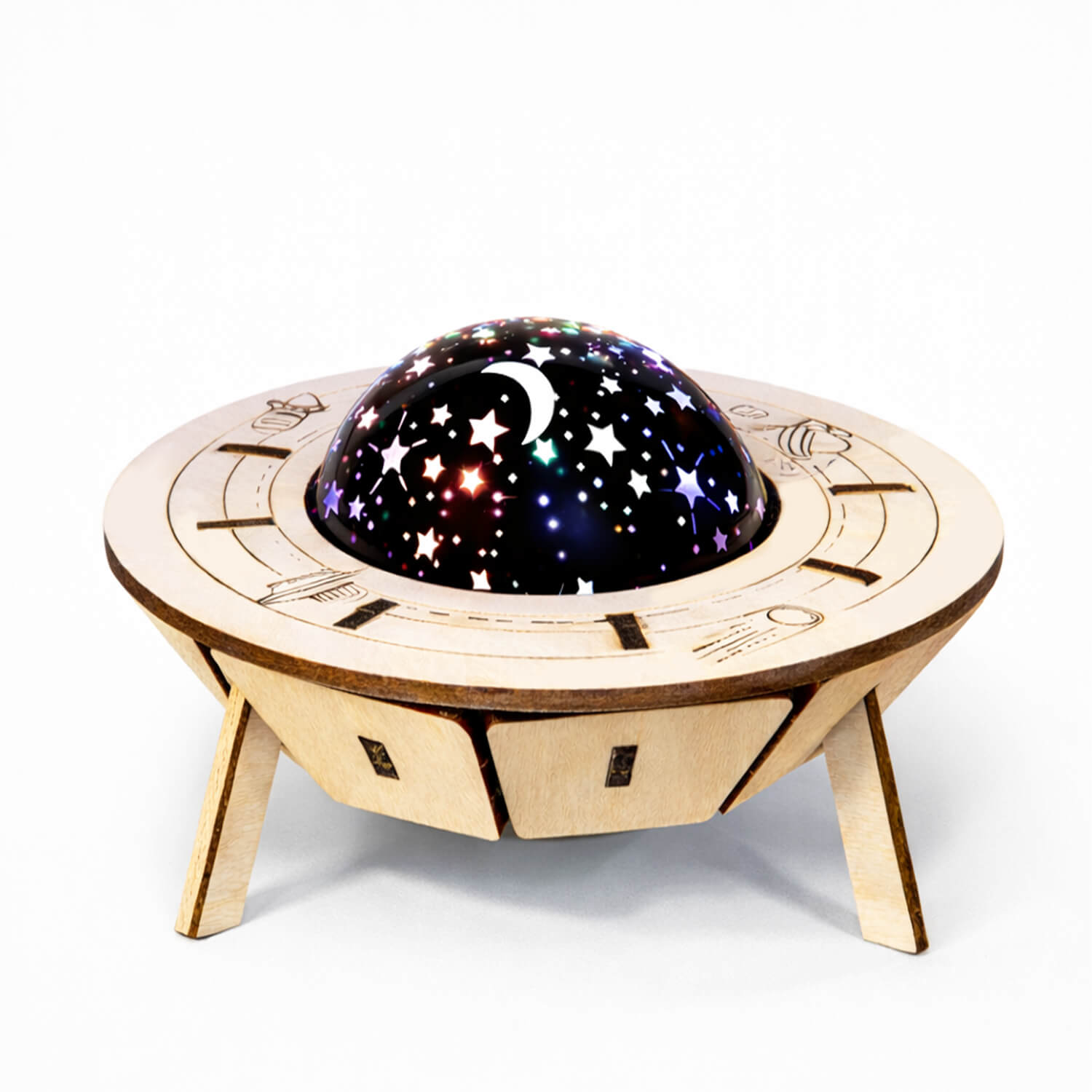 DIY Smart Voice-Controlled Spaceship Starry Sky Light - Wooden STEM Toy for Kids product detail image 7