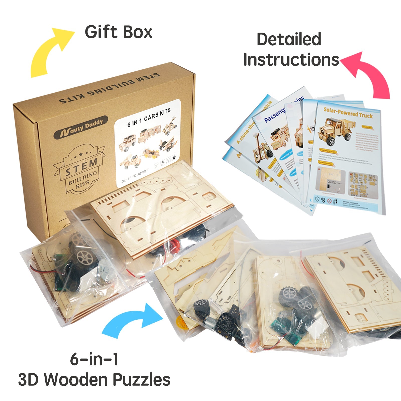 6-in-1 STEM Wooden Construction Vehicle Kit for Kids 8+ product detail image 8