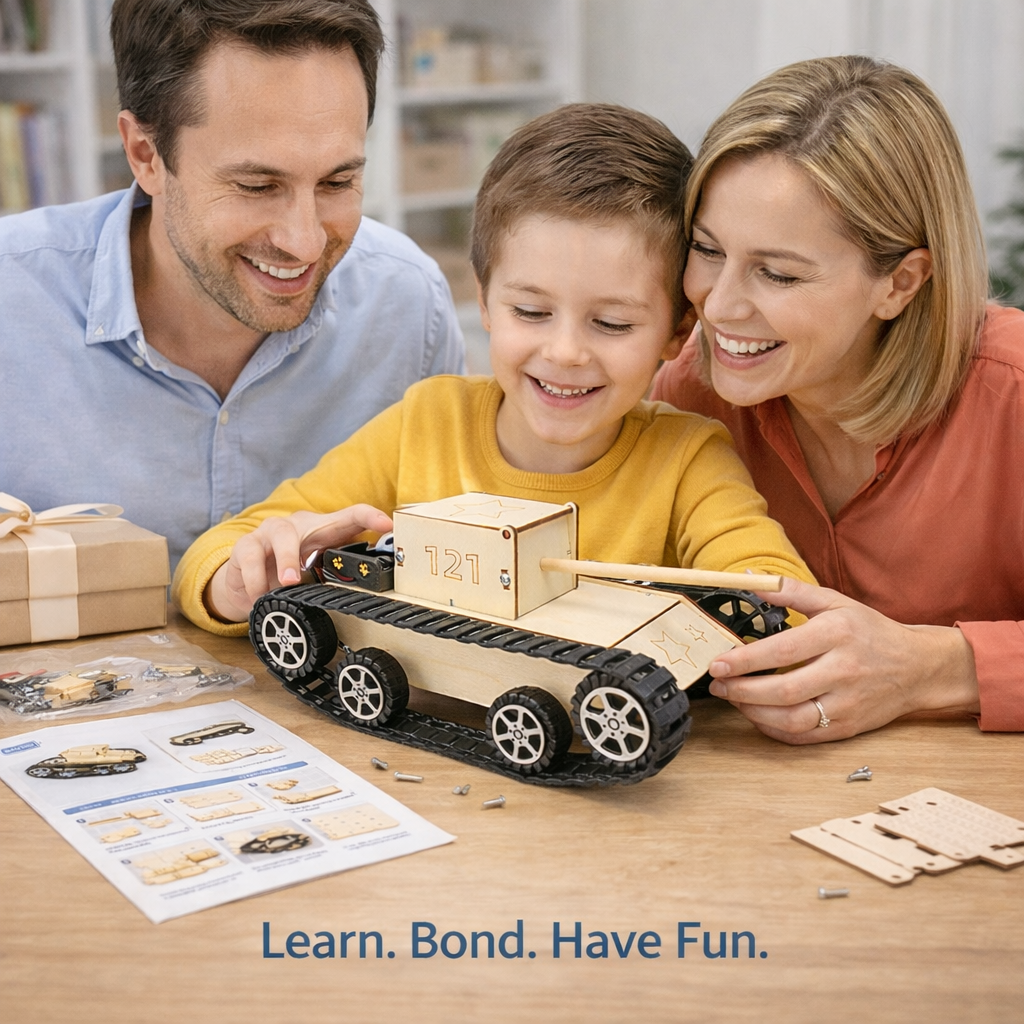DIY Wooden Tank Model - Hands-On STEM Building Kit for Kids & Families product detail image 5