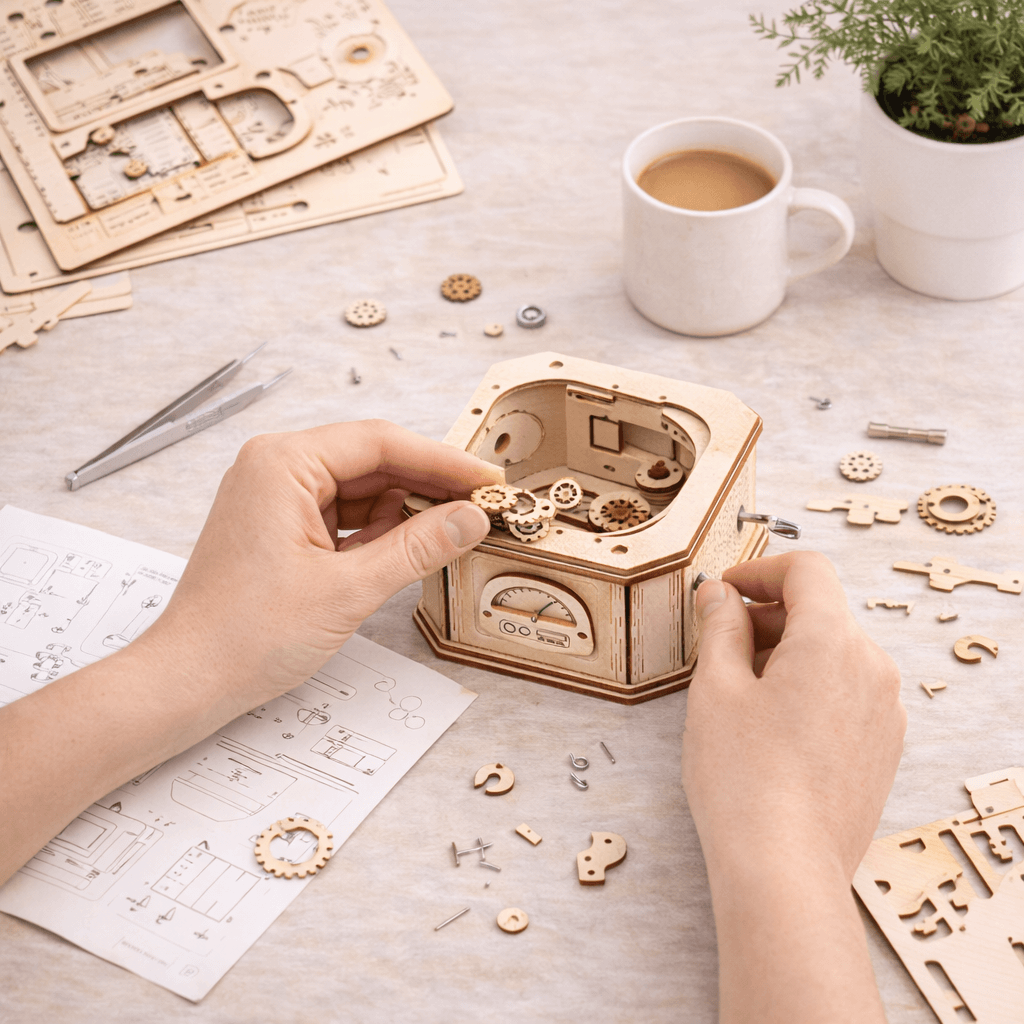 DIY Hand-Crank Wooden Gramophone Music Box product detail image 2