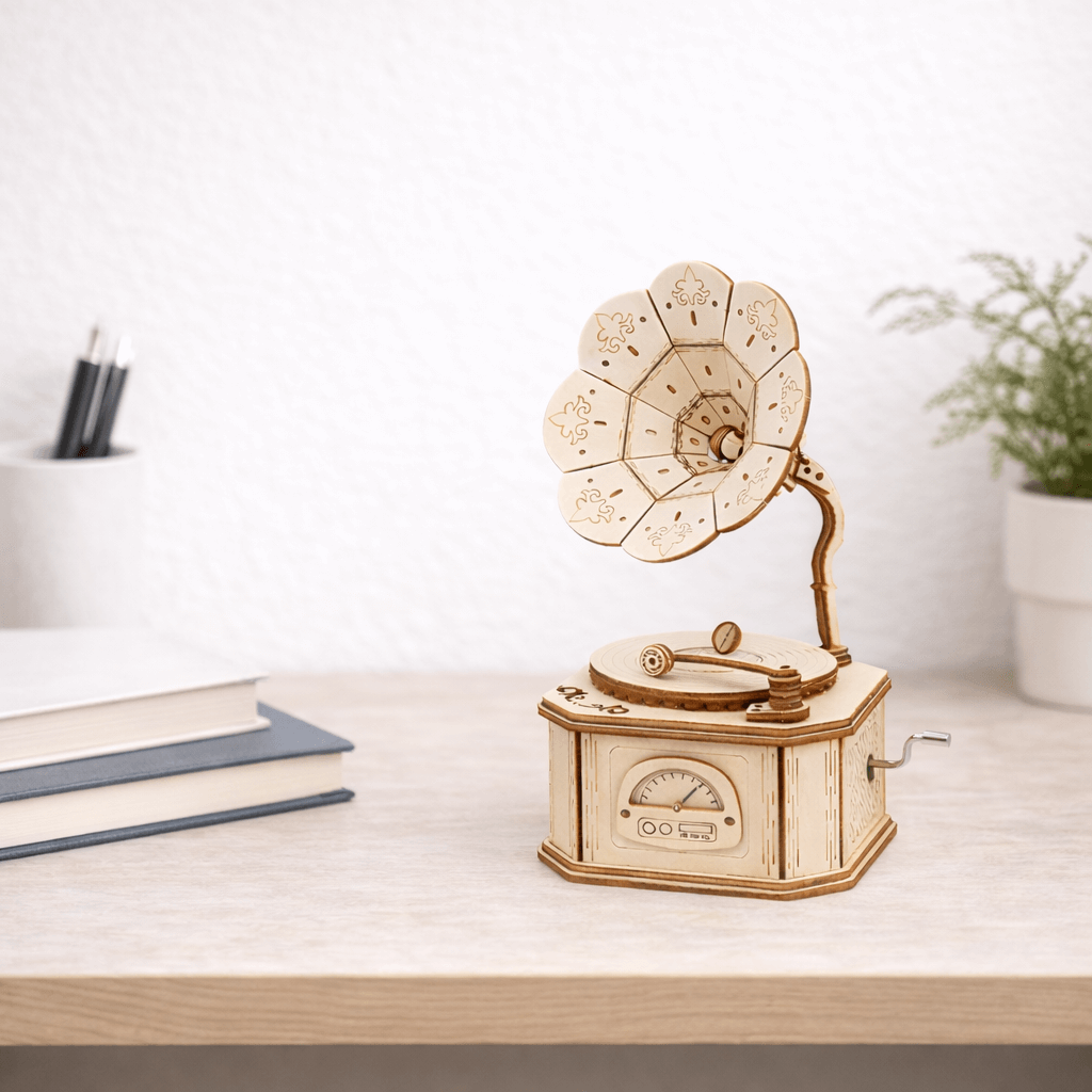 DIY Hand-Crank Wooden Gramophone Music Box product detail image 7
