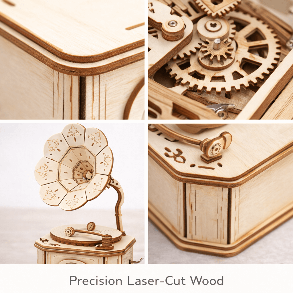 DIY Hand-Crank Wooden Gramophone Music Box product detail image 6