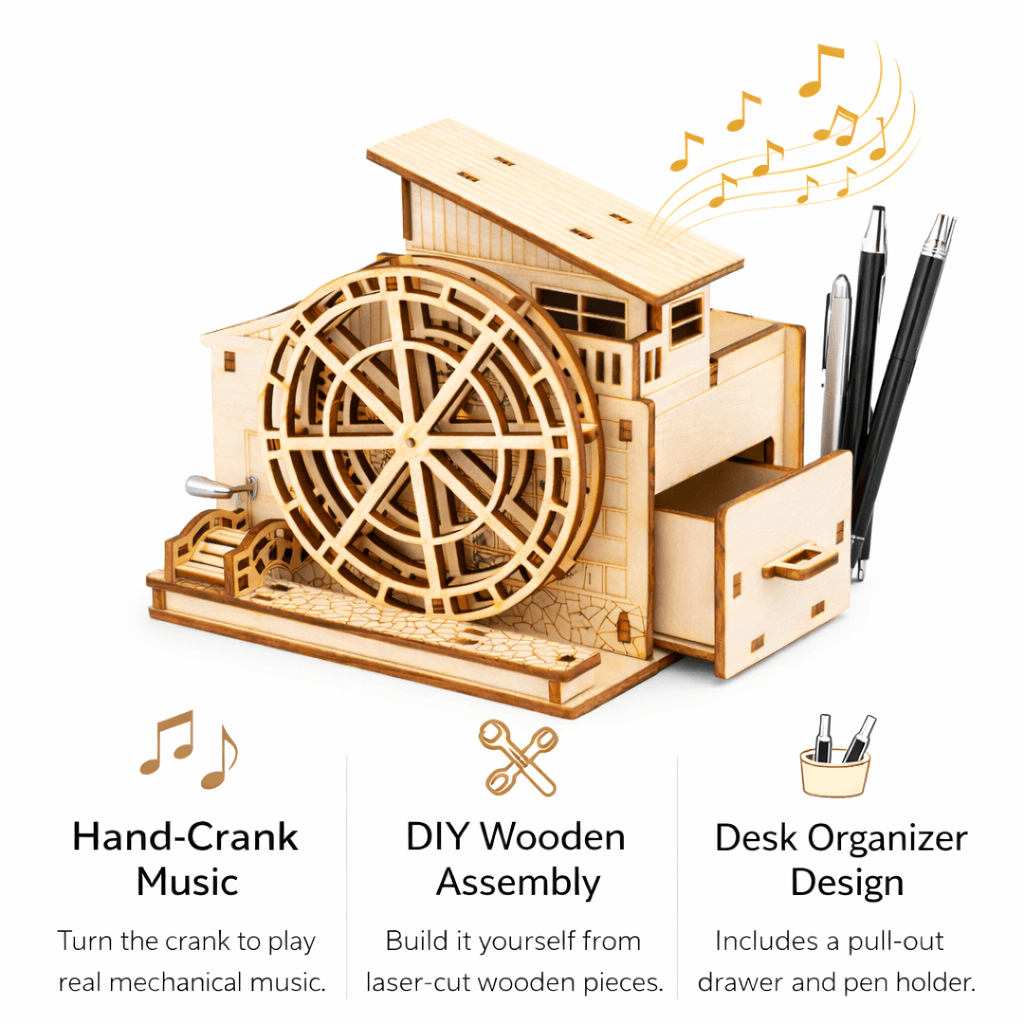 DIY Hand-Crank Wooden Watermill Music Box product detail image 6