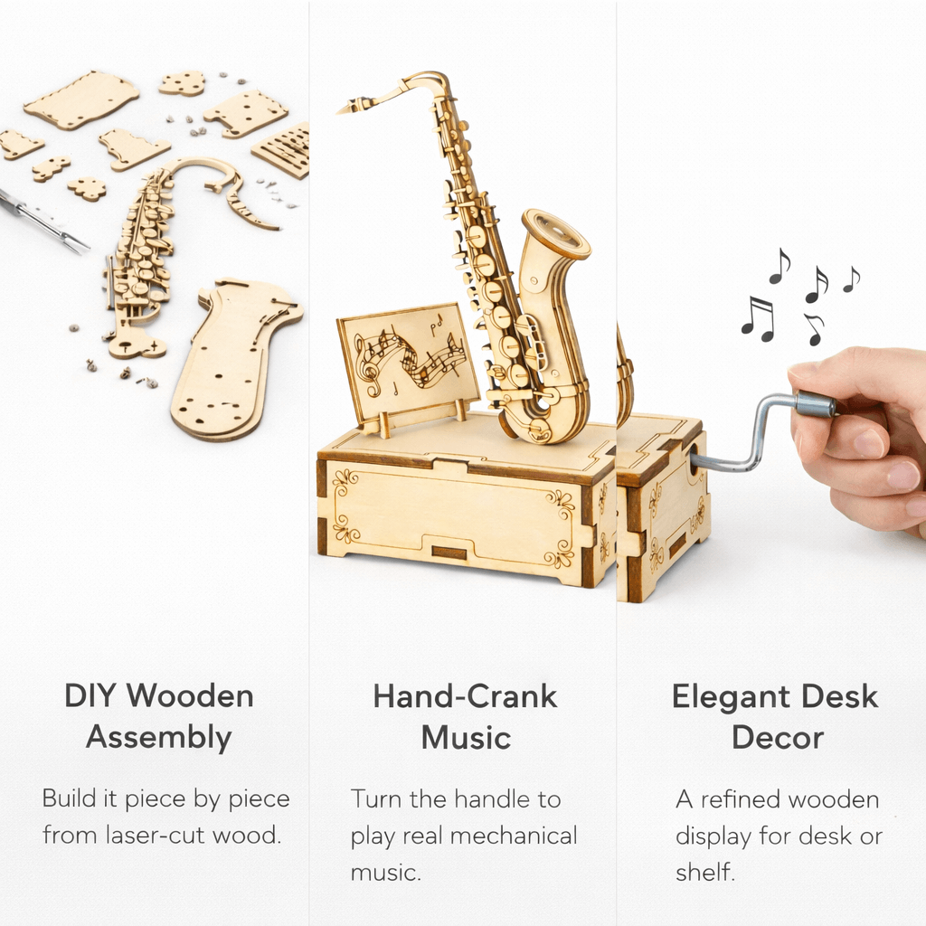 DIY Hand-Crank Wooden Saxophone Music Box product detail image 3