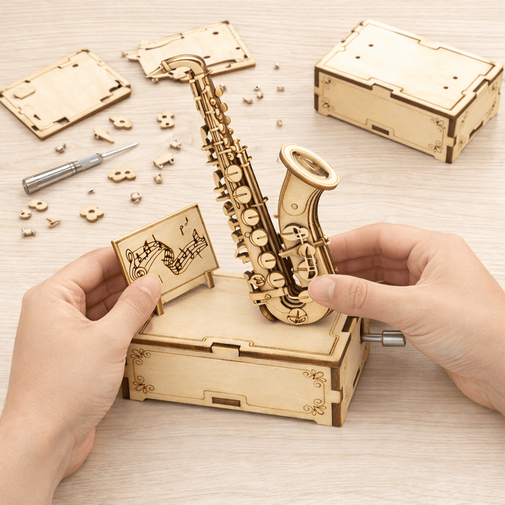 DIY Hand-Crank Wooden Saxophone Music Box product detail image 4