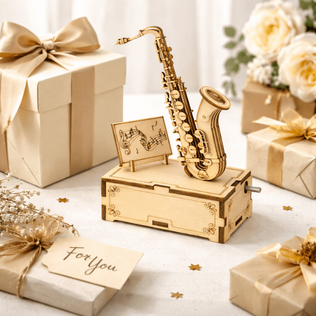 DIY Hand-Crank Wooden Saxophone Music Box product detail image 8