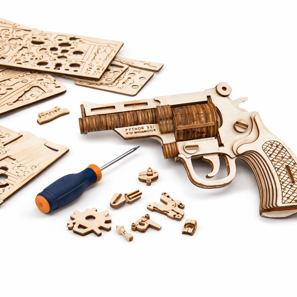 DIY Wooden Mechanical Revolver Model Kit - Buildable Puzzle & Display Piece product detail image 2
