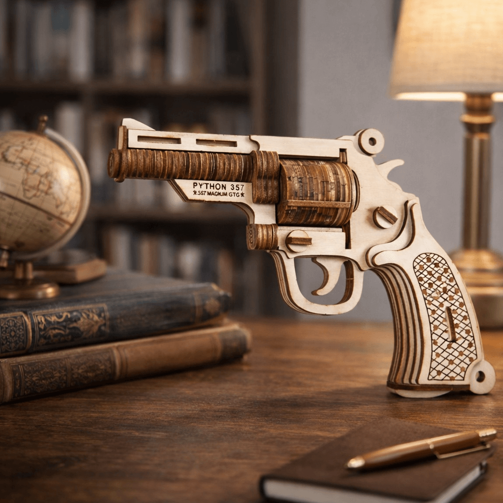 DIY Wooden Mechanical Revolver Model Kit - Buildable Puzzle & Display Piece product detail image 7