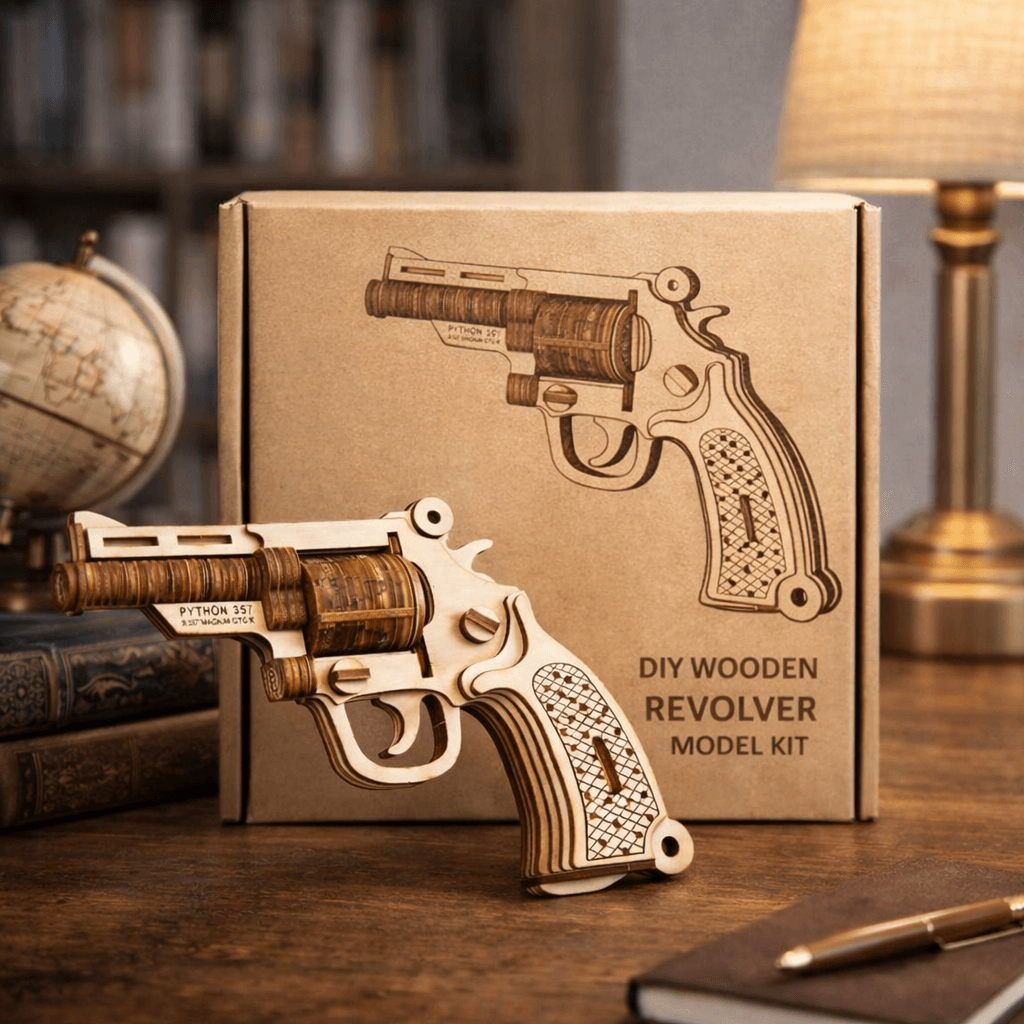 DIY Wooden Mechanical Revolver Model Kit - Buildable Puzzle & Display Piece product detail image 8