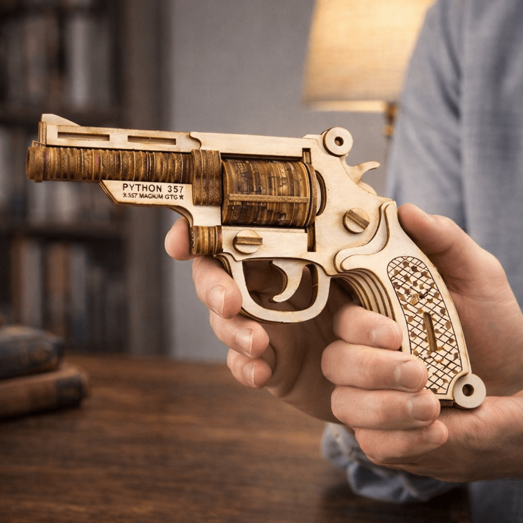 DIY Wooden Mechanical Revolver Model Kit - Buildable Puzzle & Display Piece product detail image 9