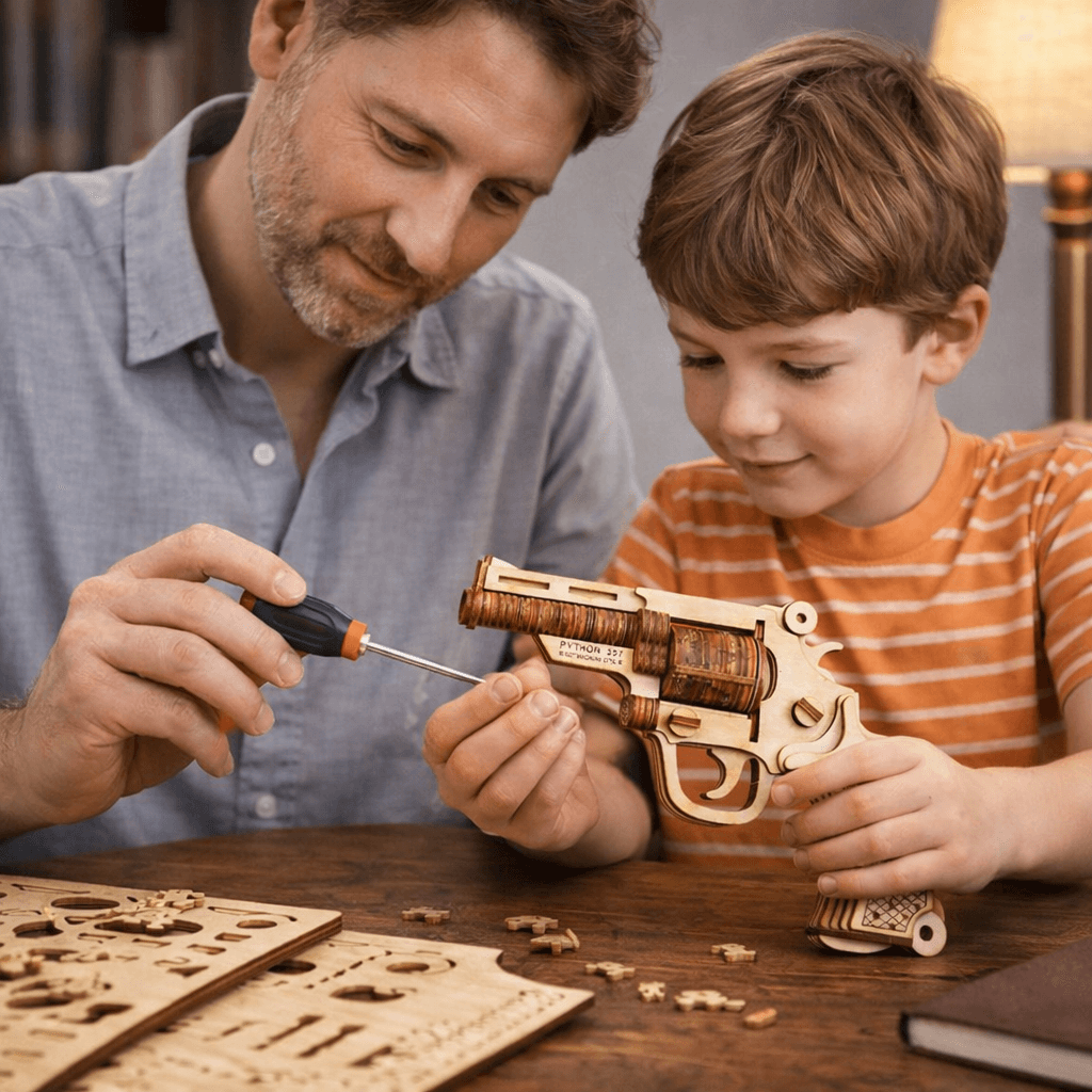 DIY Wooden Mechanical Revolver Model Kit - Buildable Puzzle & Display Piece product detail image 6