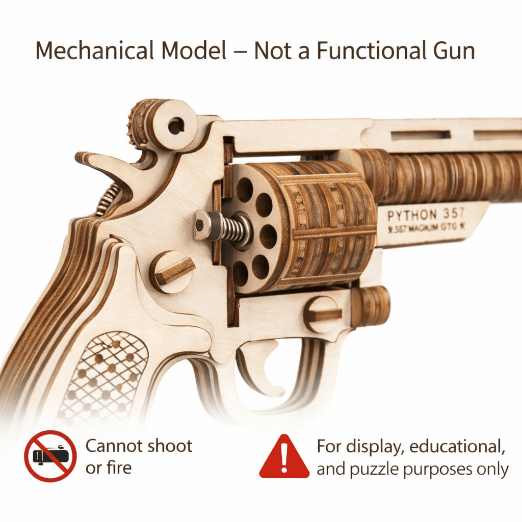 DIY Wooden Mechanical Revolver Model Kit - Buildable Puzzle & Display Piece product detail image 3