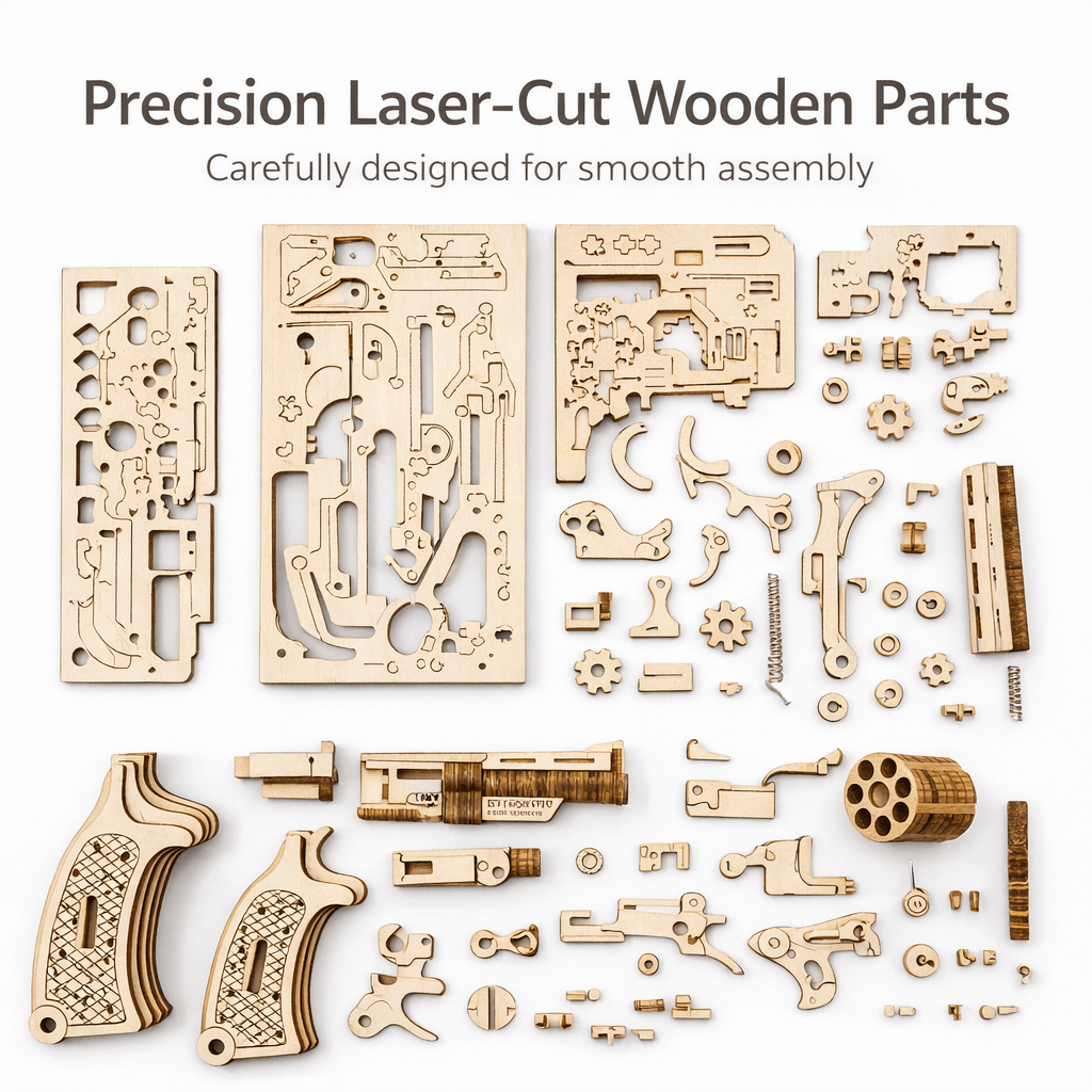 DIY Wooden Mechanical Revolver Model Kit - Buildable Puzzle & Display Piece product detail image 4