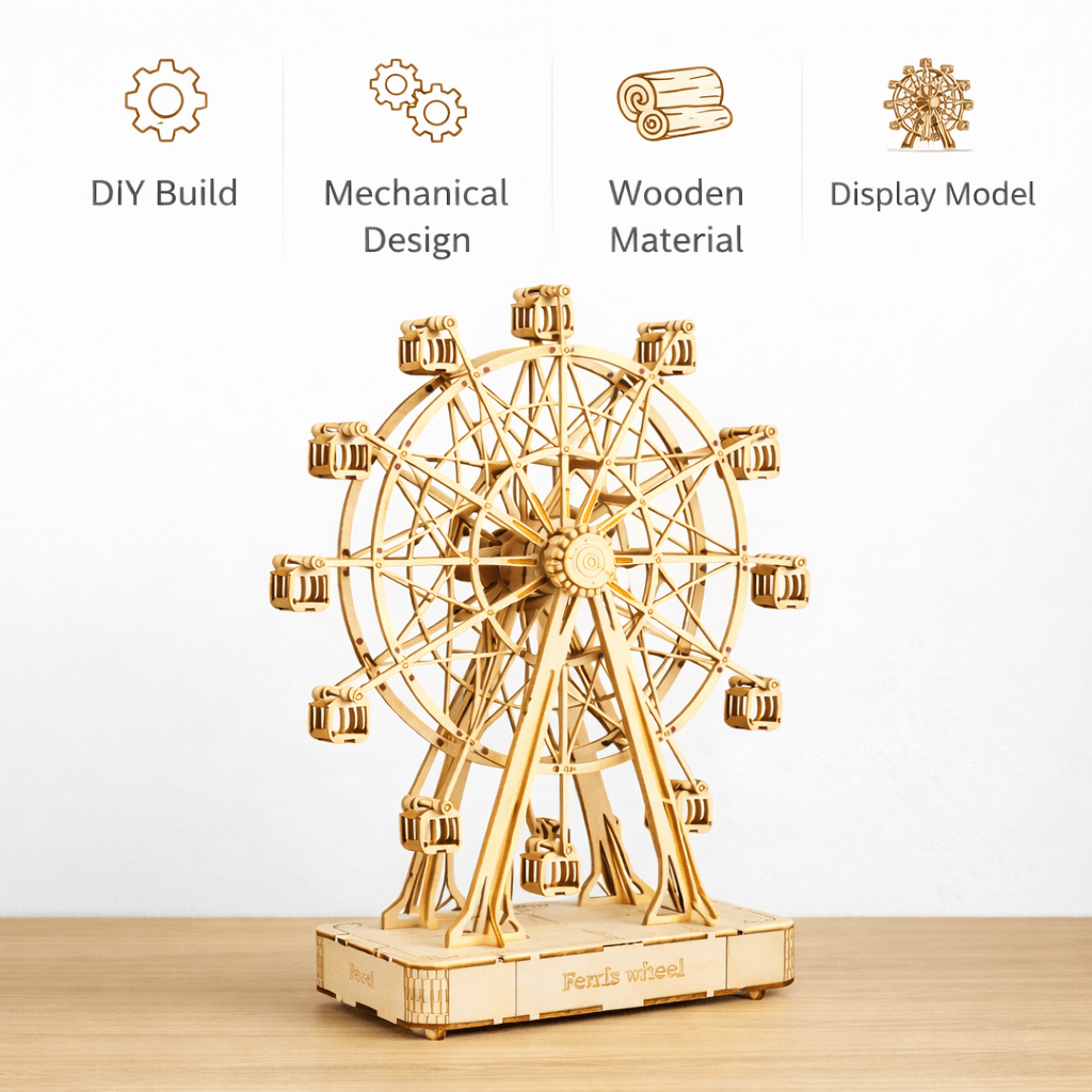 DIY Wooden Ferris Wheel Mechanical Model - No-Glue Laser-Cut 3D Puzzle product detail image 7