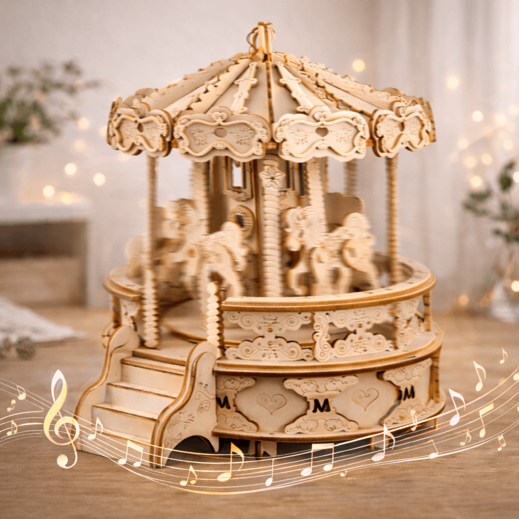 DIY Wooden Carousel Music Box - Buildable Mechanical Keepsake Gift product detail image 6