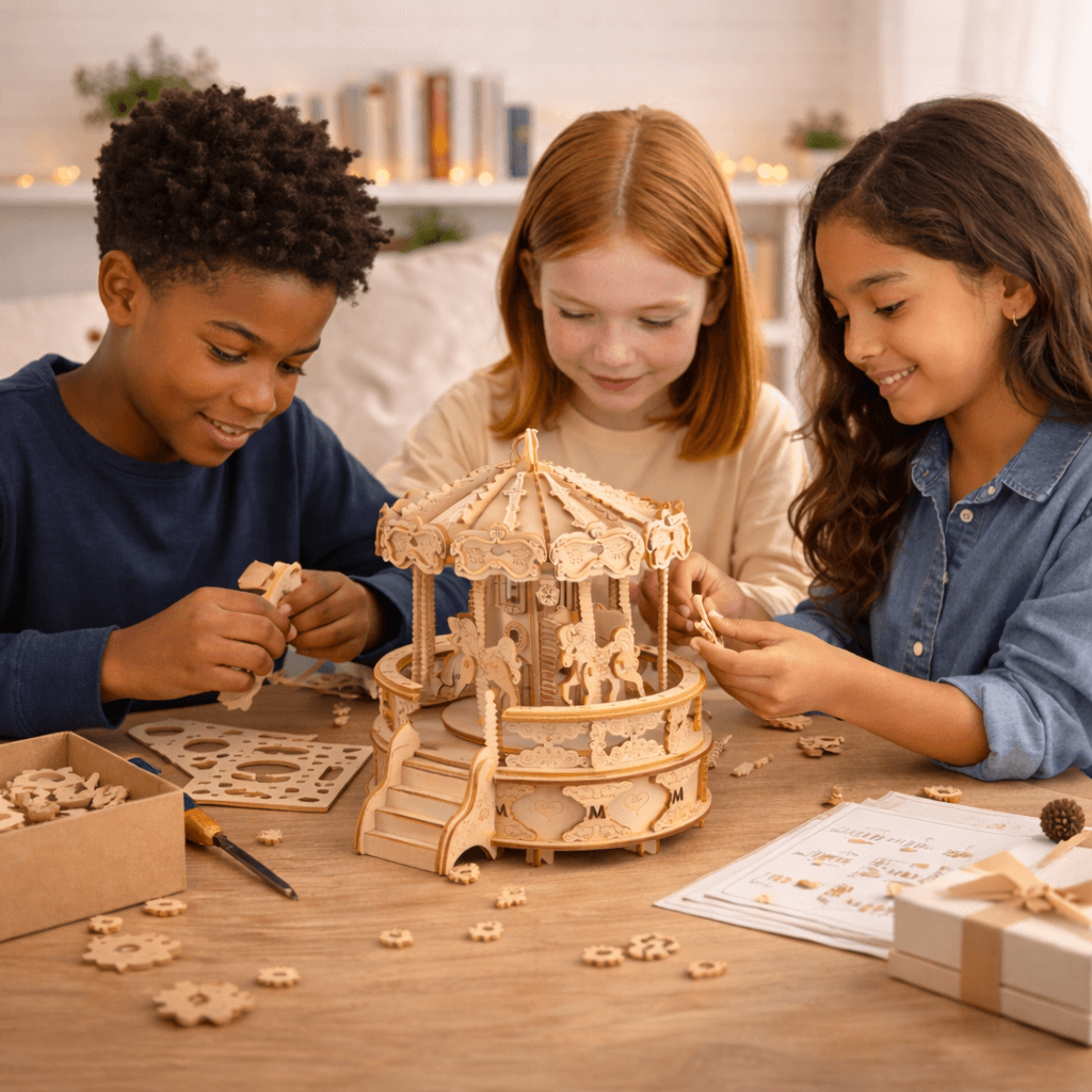 DIY Wooden Carousel Music Box - Buildable Mechanical Keepsake Gift product detail image 4