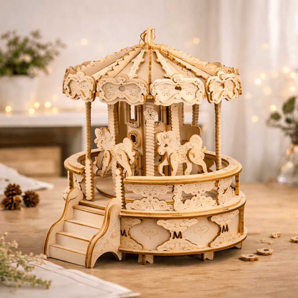 DIY Wooden Carousel Music Box - Buildable Mechanical Keepsake Gift product detail image 2
