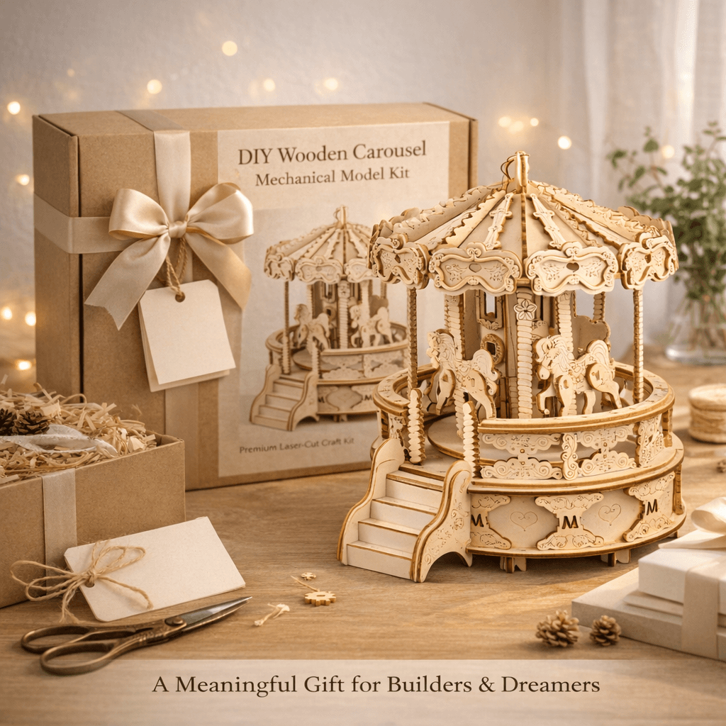 DIY Wooden Carousel Music Box - Buildable Mechanical Keepsake Gift product detail image 7