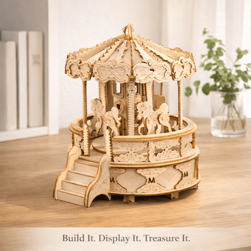 DIY Wooden Carousel Music Box - Buildable Mechanical Keepsake Gift product detail image 8