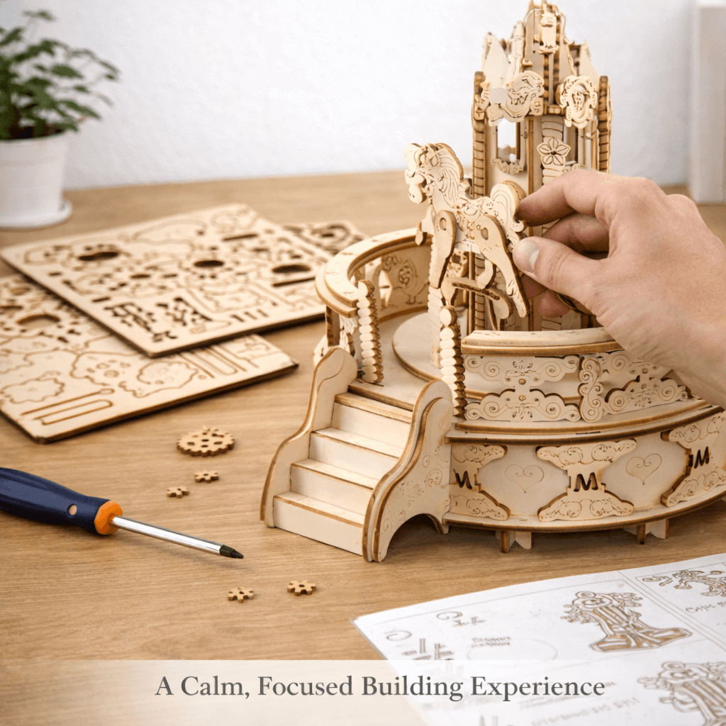 DIY Wooden Carousel Music Box - Buildable Mechanical Keepsake Gift product detail image 3