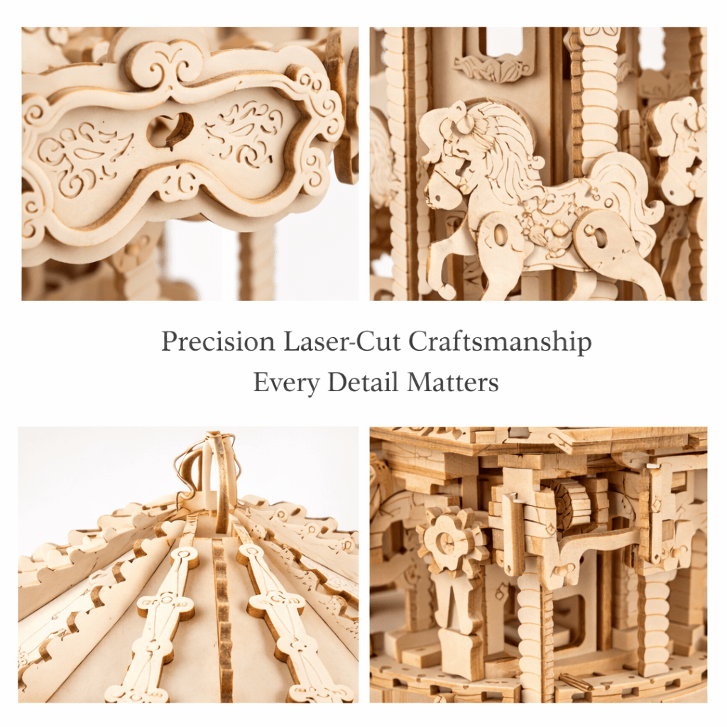 DIY Wooden Carousel Music Box - Buildable Mechanical Keepsake Gift product detail image 9