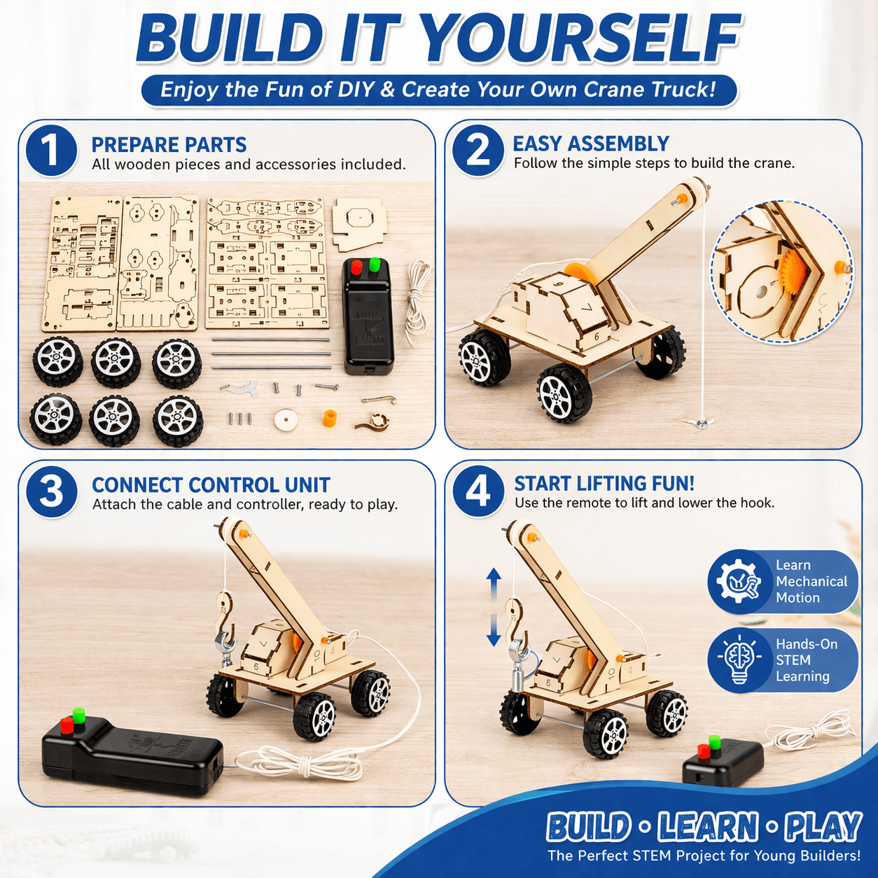 DIY Remote Control Crane Truck - Wooden STEM Building Kit for Kids product detail image 4