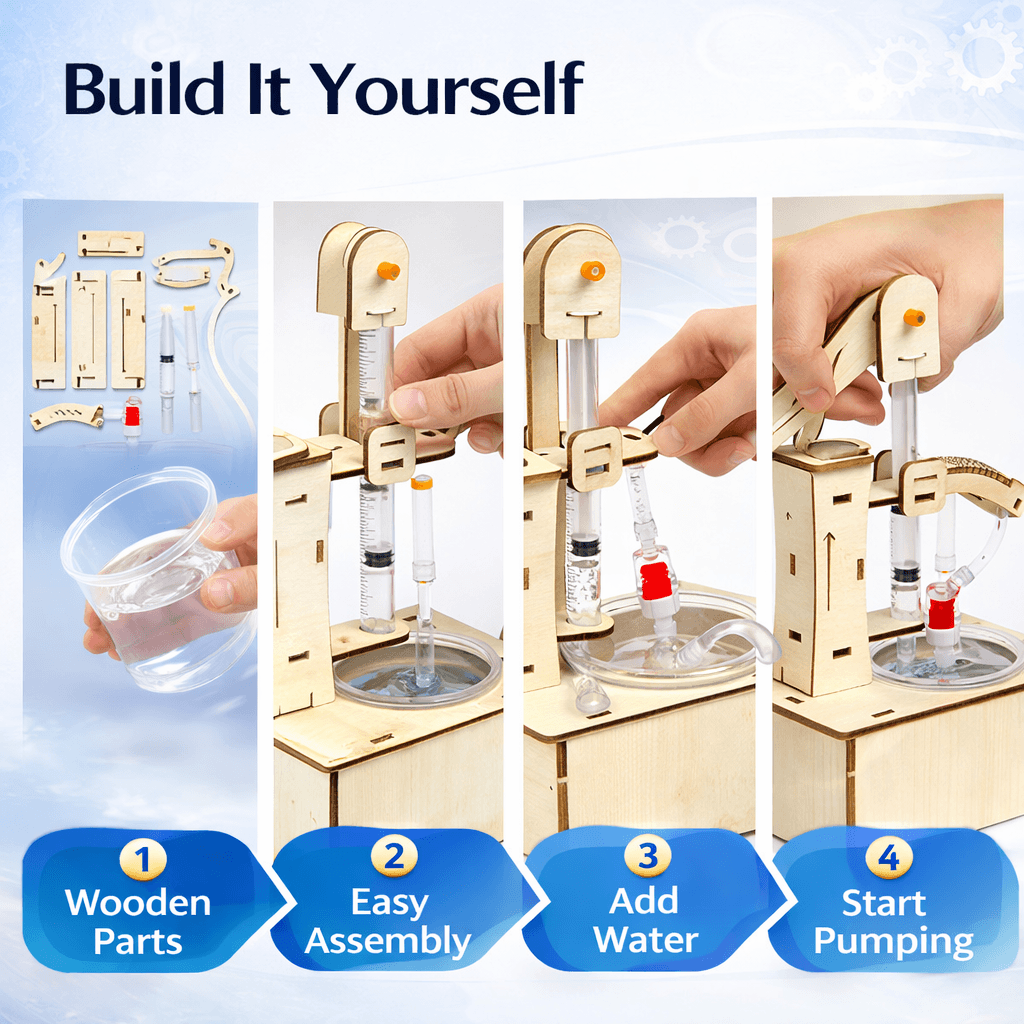 DIY Hydraulic Water Pump Kit - Wooden STEM Science Building Toy for Kids product detail image 5