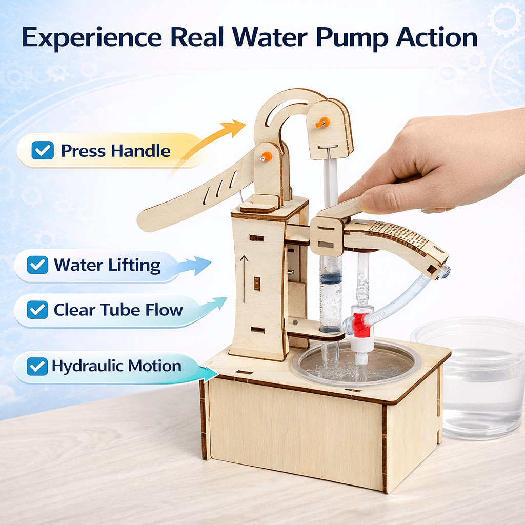 DIY Hydraulic Water Pump Kit - Wooden STEM Science Building Toy for Kids product detail image 2