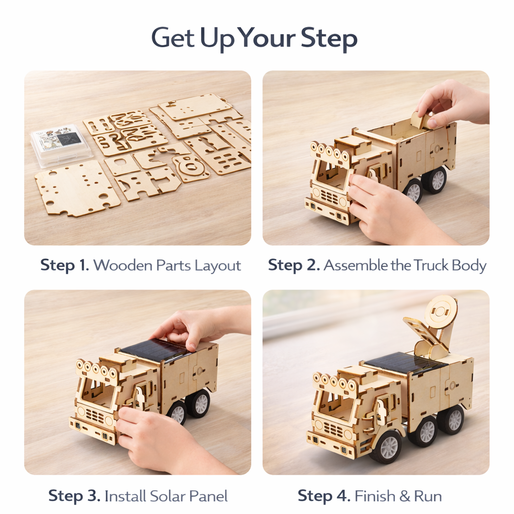 DIY Solar Powered Wooden STEM Car - Educational Science Toy for Kids product detail image 3
