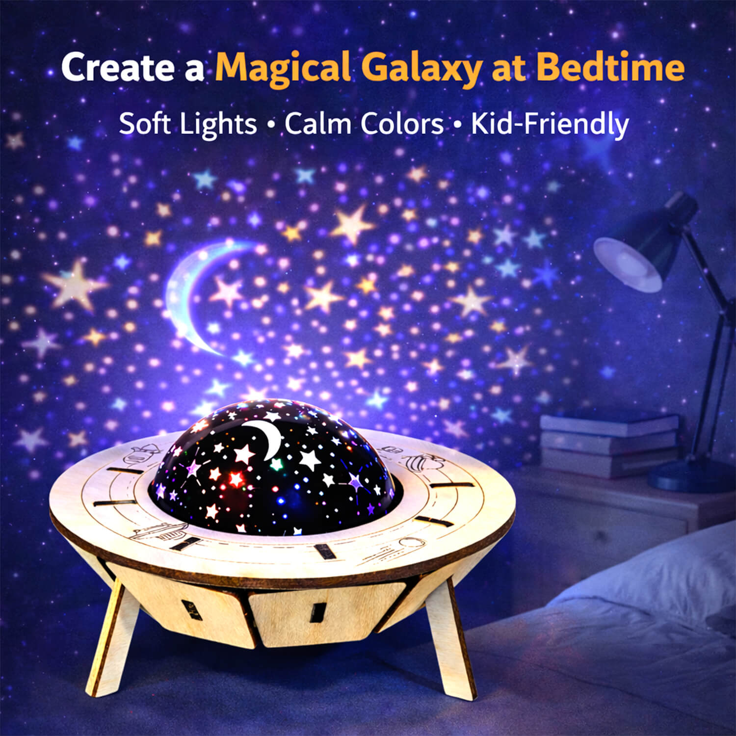 DIY Smart Voice-Controlled Spaceship Starry Sky Light - Wooden STEM Toy for Kids product detail image 3