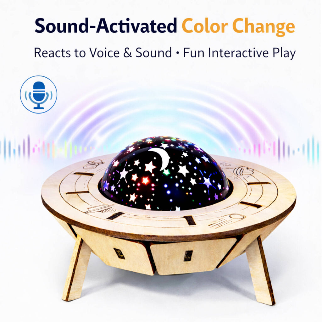 DIY Smart Voice-Controlled Spaceship Starry Sky Light - Wooden STEM Toy for Kids product detail image 2