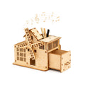 DIY Wooden Music Box Pen Holder hand-crank buildable desk organizer — assemble a working music box pen holder, creative desk organization and STEM project