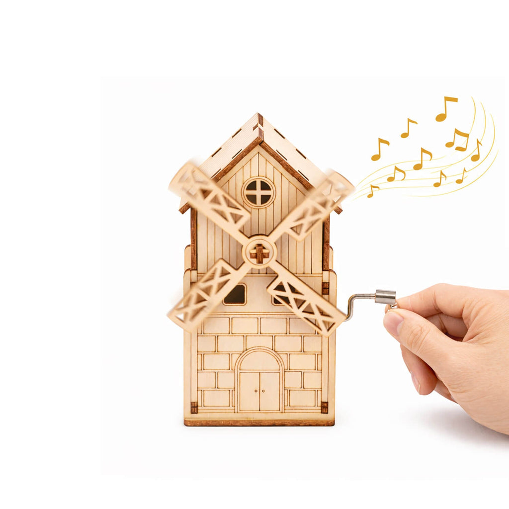 DIY Ferris Wheel Music Box Pen Holder wooden buildable desk organizer — assemble a working music box pen holder, STEM learning and organization project