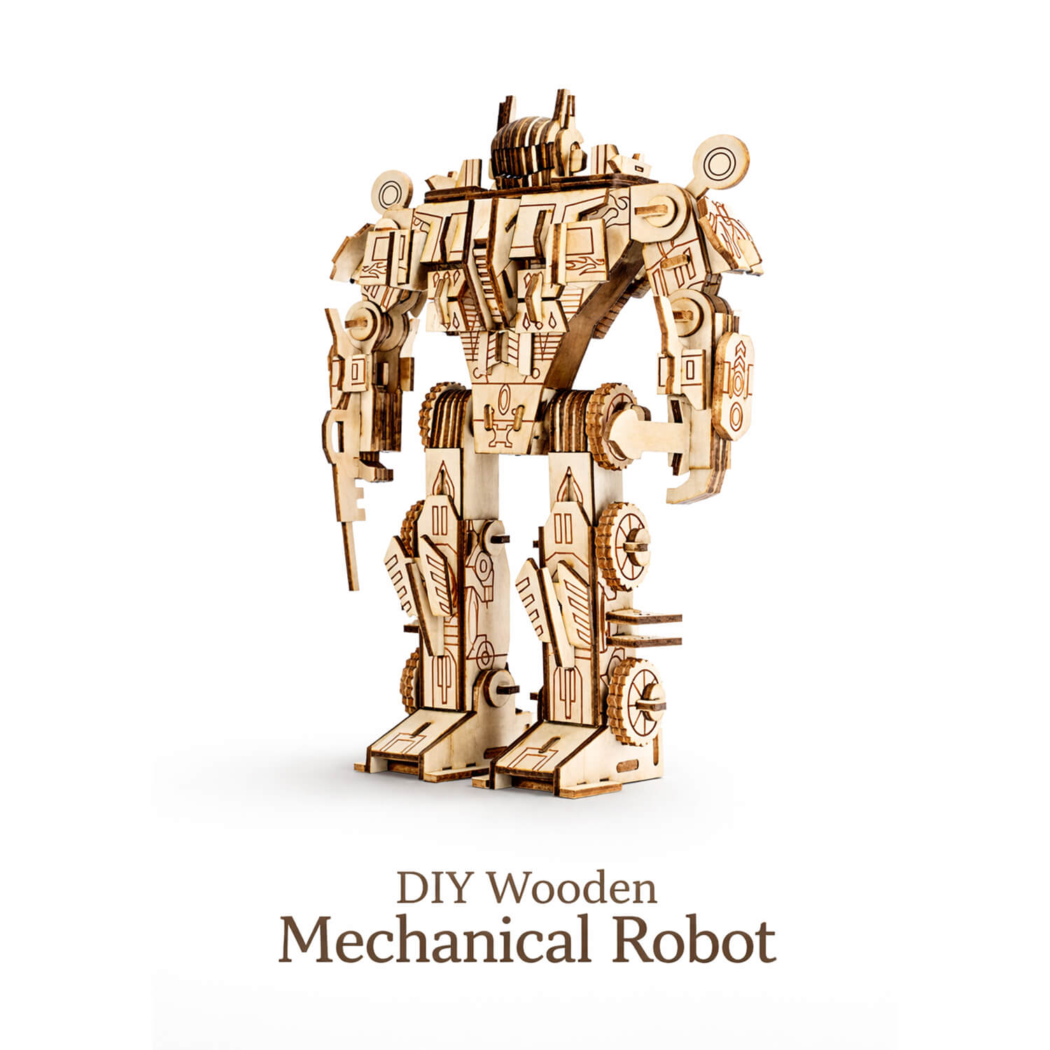 DIY Wooden Robot 3D puzzle STEM mechanical model kit — laser-cut wooden building project, engineering and construction for kids and teens