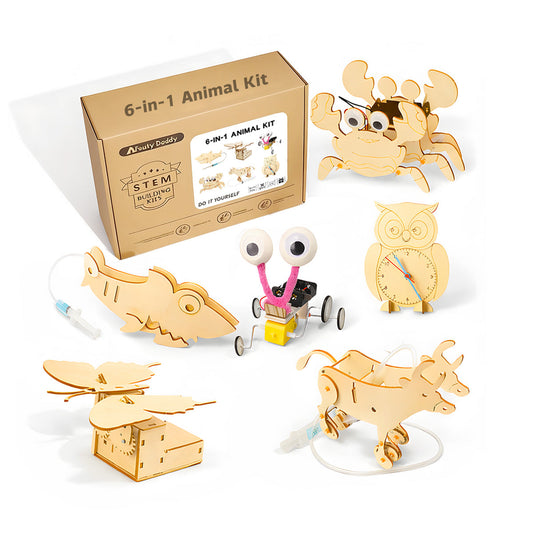 6-in-1 DIY Wooden Animal STEM Kit Build Moving Mechanical Animals