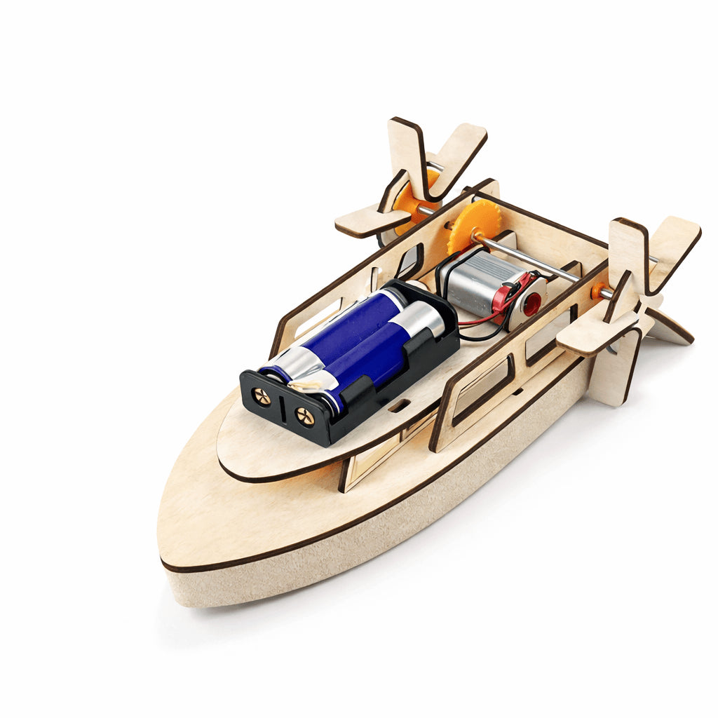 DIY Electric Paddle Boat STEM science kit for kids — build a working motorized boat, hands-on physics and engineering project for young makers