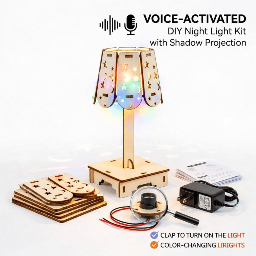 DIY Voice-Activated Night Lamp STEM electronics kit — build a clap-to-light night lamp, hands-on sound sensor and circuit building project for kids